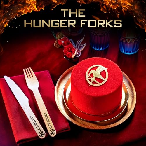 Eco-Friendly Disposable Wooden Cutlery Set with Hunger Games Quotes - 48pcs for Parties