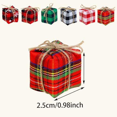 Mini Christmas Tree Ornaments Set - 24 Tiny Gift Box Decorations for Holiday Tree & Party
