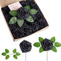Artificial Black Roses Foam Flowers - 16 Pcs, DIY Floral Decor, Adjustable Stems, Gift Set