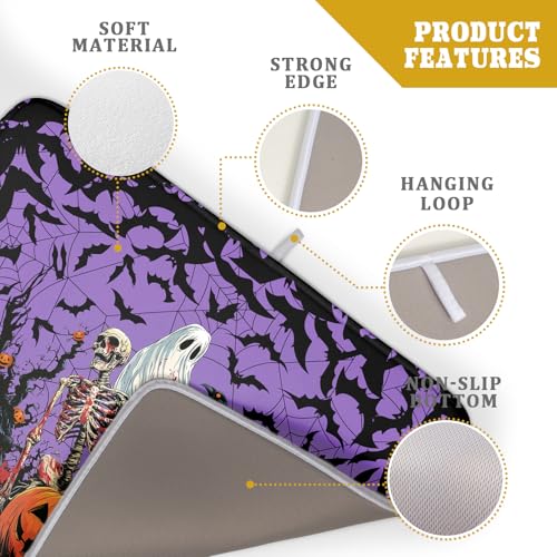Halloween Purple Pumpkin Dish Drying Mat 18x24 Inch Spooky Ghost Bat Microfiber Kitchen Accessory