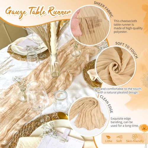 Beige Cheesecloth Table Runner 17x108 Inches - Pack of 12, Boho Home Decor