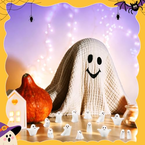 Mini Ghost Figurines Set - Halloween Resin Decorations, 60 Pieces