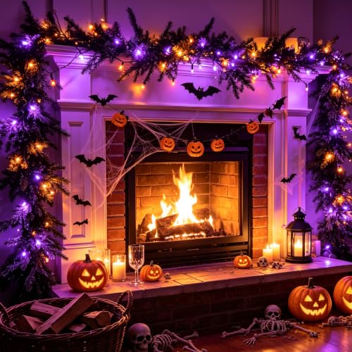 Halloween Purple and Orange String Lights - 4 Pack 16FT LED with 8 Modes & Timer