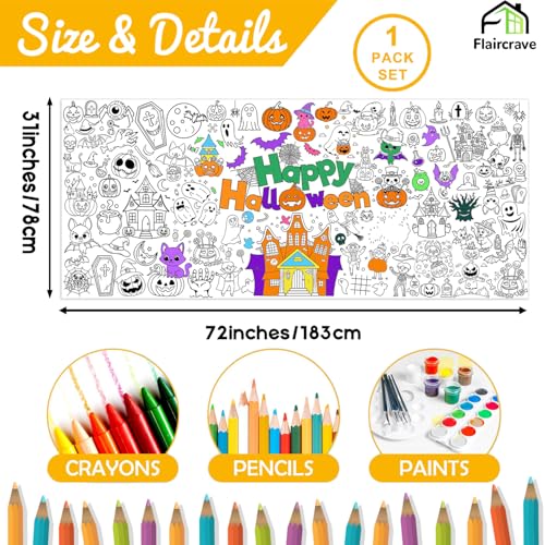 Halloween Coloring Tablecloth 31x72 Inch Kids Art & Party Decor