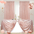 Rose Gold Sequin Tablecloth 50x72 Inch & Backdrop Curtains 2 Pack for Events