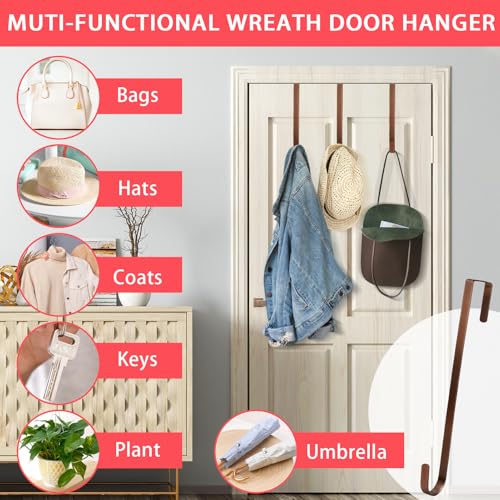 12” Bronze Wreath Hanger Over the Door Hooks - 2 Pack, Non Scratch Front Door Decor