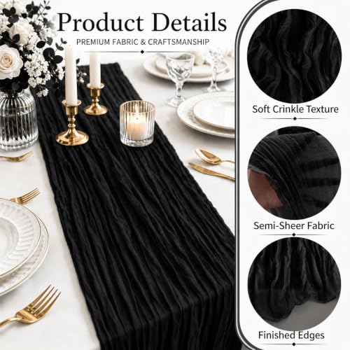 Black Cheesecloth Table Runner 17 x 108 Inches - 24 Pack - Gauze Fabric for Events & Decor