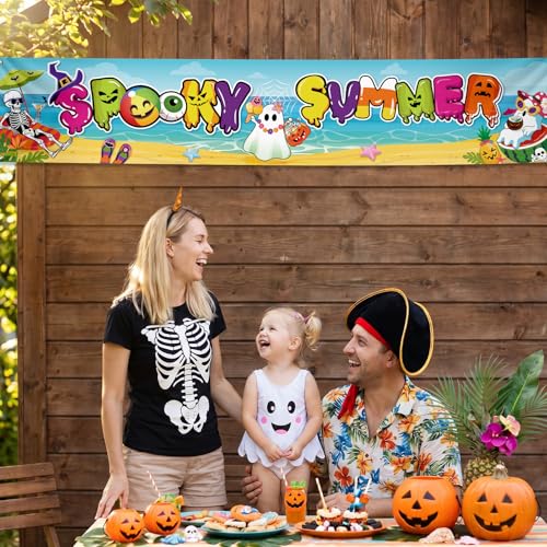 Summer Halloween Banner Tropical Beach Yard Decor for Parties