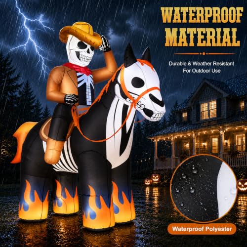 7FT Halloween Inflatable Skeleton Cowboy Riding Flame-Hoofed Horse Outdoor Decor