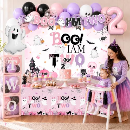 Halloween 2nd Birthday Decorations for Girl Spooky Theme Party Set with Balloons & Backdrop