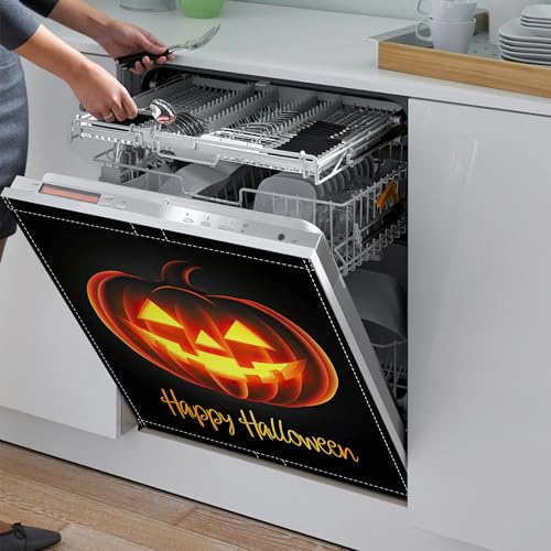 Halloween Spooky Pumpkin Dishwasher Magnet Cover - Reusable Kitchen Decor, 23x26 Inch