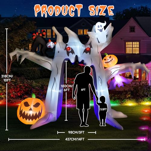 Halloween Inflatable Archway - Dead Tree Variation with Ghosts, Pumpkins & LED Lights, 10FT Yard Decorations
