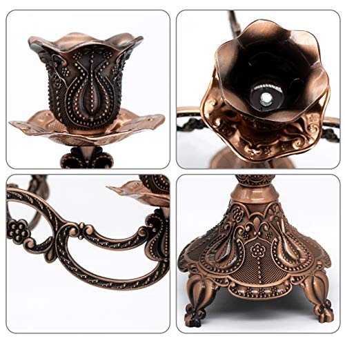 Red Bronze Tulip Style 5-Candle Metal Candelabra - 10.1 Inch Tall for Wedding & Home Decor