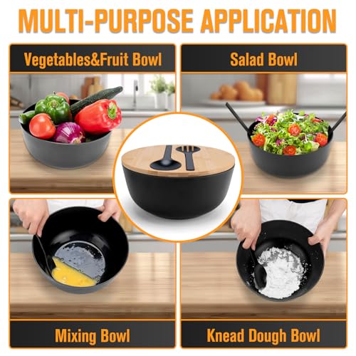 Large Bamboo Fiber Salad Bowl with Lid & Utensils - Eco-Friendly Kitchen Serving Set