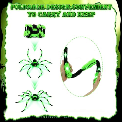 Green Light Up Halloween Giant Spider - 8 Modes, 80-Inch Wide Yard Decor