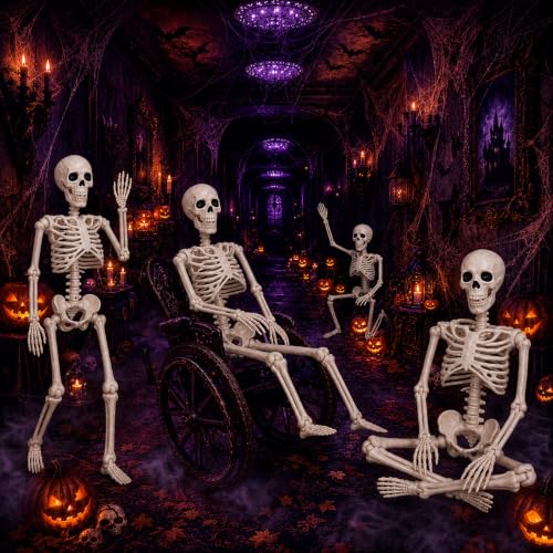 White Halloween Skeleton Decorations - 36 Inch Human Bones with Movable Joints - Haunted House, Lawn, Graveyard Props