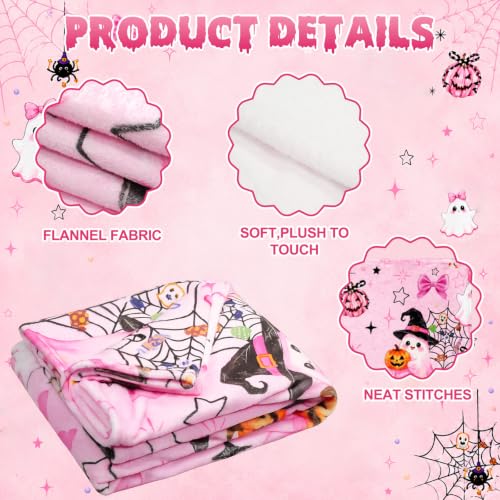 Pink Halloween Throw Blanket - Cute Ghost Pumpkin Pastel Decor 59x47in