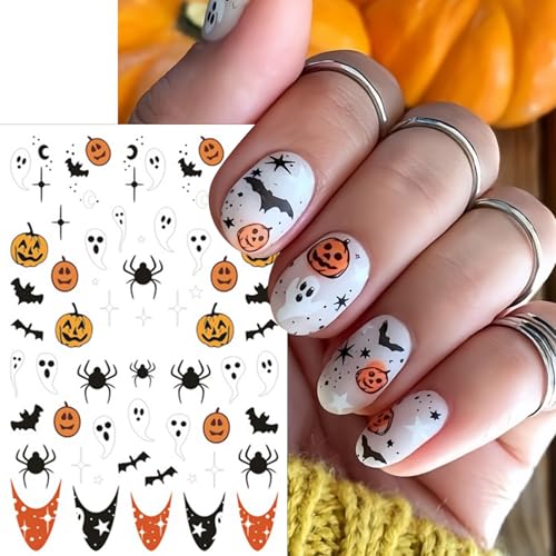 Halloween Cat Ghost Nail Stickers - 6 Sheets Self-Adhesive Nail Art Decals