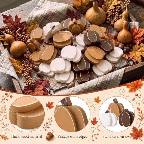 Brown Fall Wooden Pumpkin Decor Set - Rustic Neutral Harvest Table Centerpieces - 18 Pcs