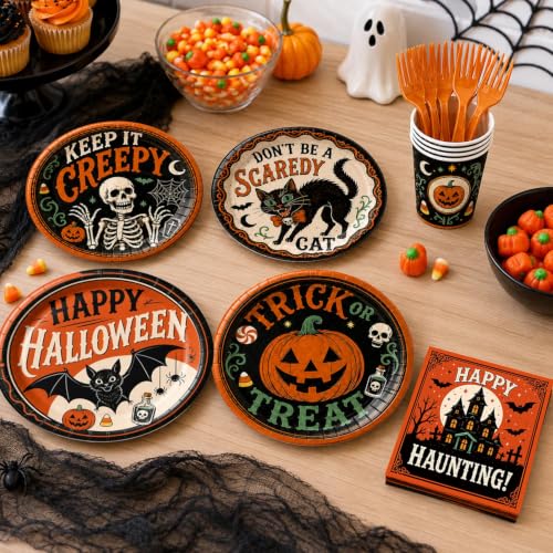 Halloween Party Supplies Set with Plates Cups Napkins Cutlery - Serves 24