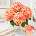 Pink-Orange Hydrangea Artificial Flowers for Outdoor - UV Resistant, 8Pcs