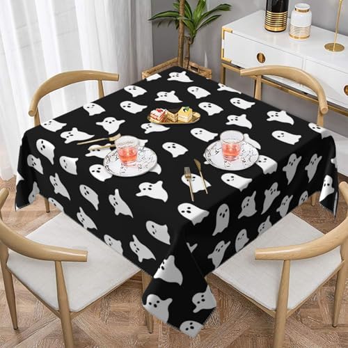 Halloween Square Tablecloth 60x60 Inches Black White Ghost Decorative Washable Table Cover