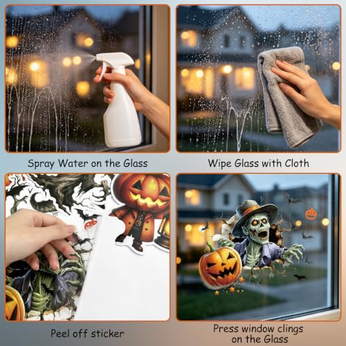 Halloween Window Clings Skeleton Pumpkin Stickers - Ghost Black 22pcs