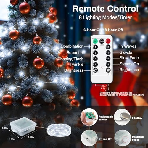 White Battery Operated Fairy String Lights 6 Pack - Waterproof 7ft LED with Remote