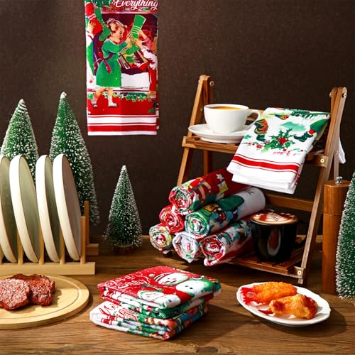 Christmas Kitchen Towels Set - 12 Pack Holiday Dish Towels for Housewarming Gift