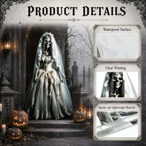 Halloween Ghost Bride Cardboard Cutout - Spooky Skeleton Woman Standee for Haunted House & Yard Decor