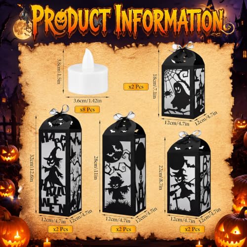 Halloween Centerpiece Lantern Set - Light Up Paper Decorations, 8 Pieces - Gerrii