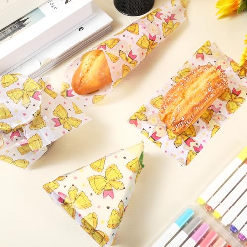 Back to School Wax Paper Sheets with Bow and Pencil Patterns, 150 Pack