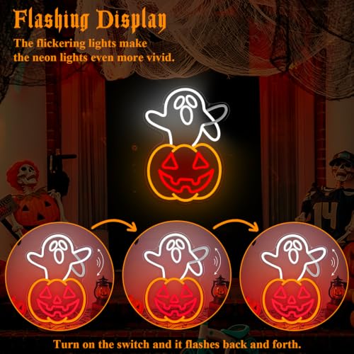 Waving Ghost Neon Sign Halloween LED Light - Spooky Ghost & Pumpkin Decor