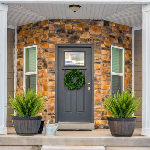 Artificial Boston Fern with Flowers - Outdoor Faux Greenery for Garden Porch Patio Window Box