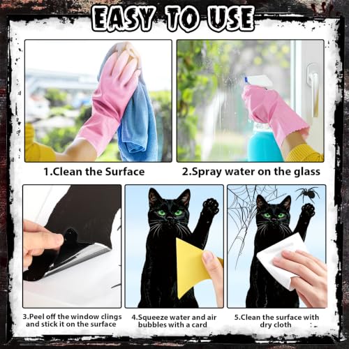 Large Black Halloween Window Clings - 9 Sheets Bat Cats Spiderweb Decor for Glass Windows & Doors