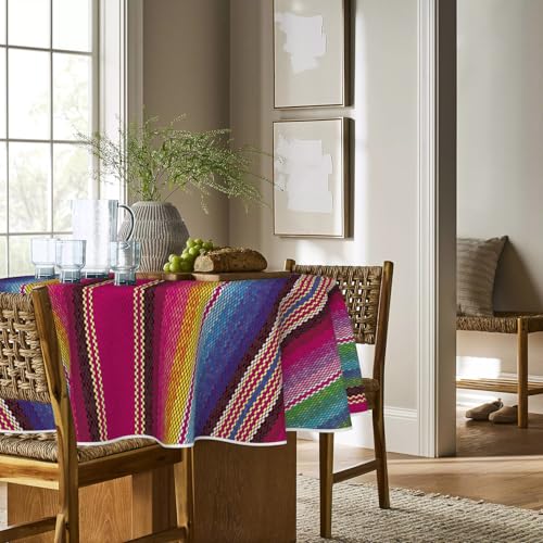 Pink Stripes 60x60 Inch Round Tablecloth - Durable Polyester, Home Decor