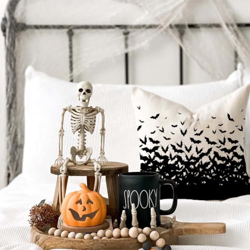 Halloween Bat Pillow Covers Set of 2 - Black & White 18x18 Spooky Decor - Variation of THIS listing