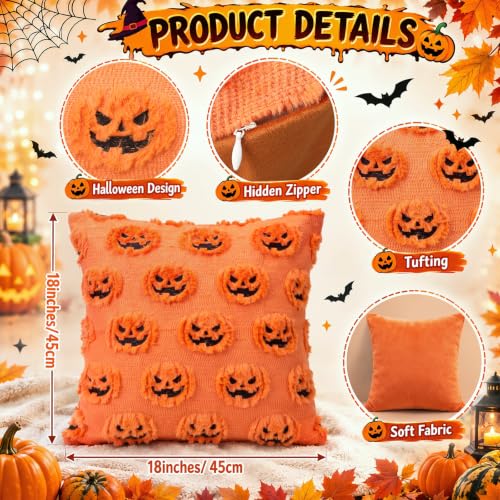 Halloween Throw Pillow Covers Set - 4 pcs 18x18 Inch Autumn Embroidered Decor