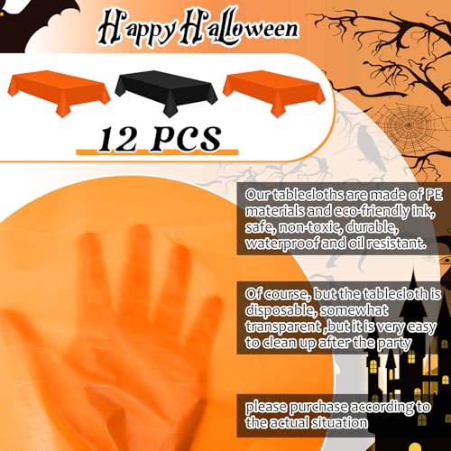 Halloween Plastic Tablecloth Set - Black and Orange, 12 Pieces