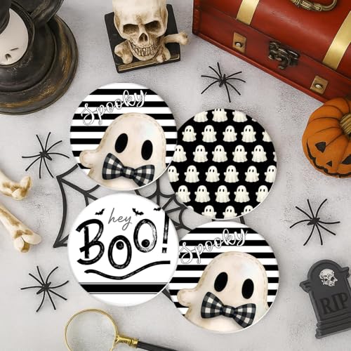 Halloween Drink Coasters Set of 6 Ceramic Stone with Cork Bottom & Holder