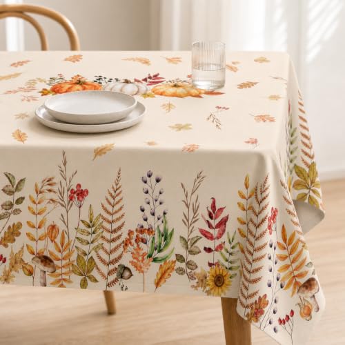 Autumn Leaves Border Fall Tablecloth 60 x 102 Inches - Water-Resistant Fabric