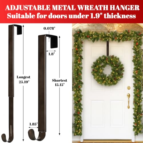 Nickel Metal Wreath Hanger for Front Door - Adjustable Over Door Hook