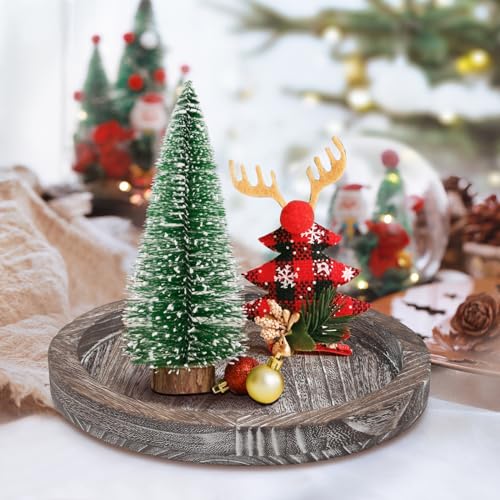 Washed White 11-Inch Round Wooden Decorative Tray for Coffee Table Centerpiece