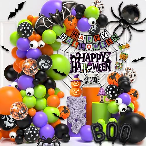 Halloween Party Decorations Kit with Balloons, Web, Spider, Banners & Backdrop