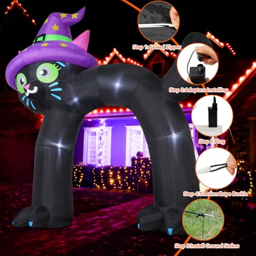 14ft Halloween Inflatable Cat Arch Yard Decoration with LED Lights, Waterproof Outdoor Decor