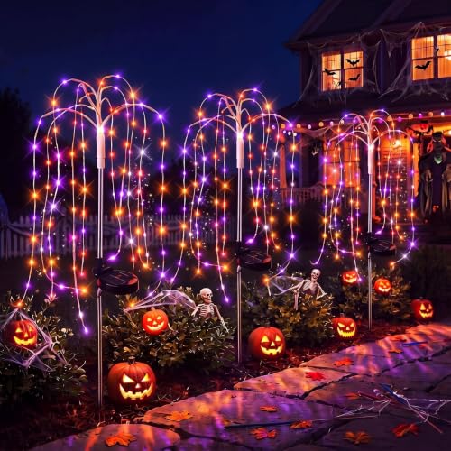 Halloween Solar Willow String Lights - Purple Orange Firework 3-Pack