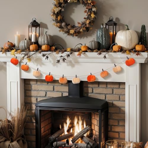 Fall Velvet Pumpkin Garland - Orange Series, 8.2 ft Halloween Decor