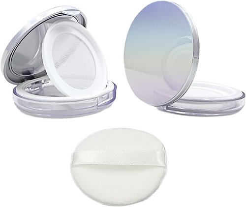 HAHIYO Travel Makeup Case - Refillable Cosmetic Jar with Holographic Lid & Mirror | 2Pcs 5ml/0.2oz