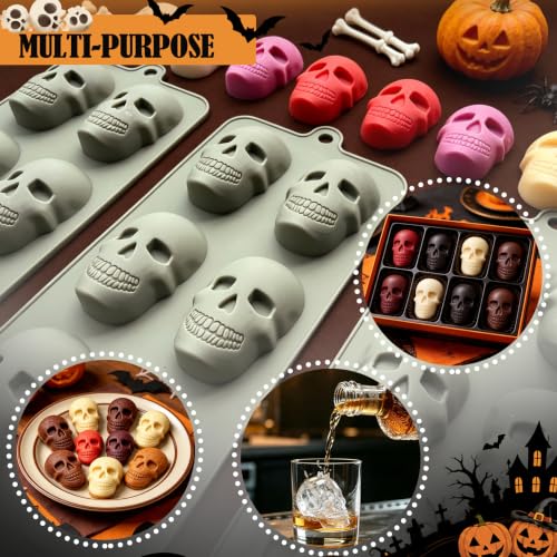 Halloween Skull Silicone Mold 3-Pack for Candy Soap & Candle Making - Gray Variation
