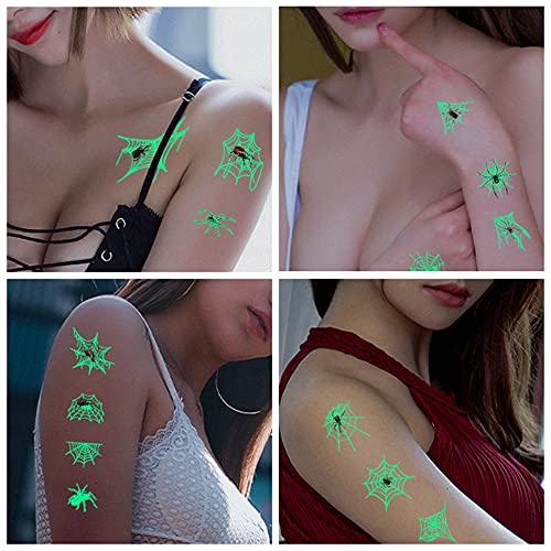 73PCS Luminous Halloween Spider Web Temporary Tattoos Set for Kids & Adults